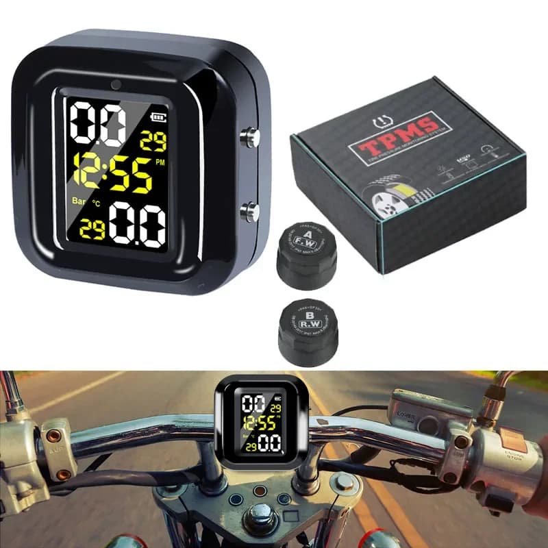 Monitor della pressione dei pneumatici per moto Display digitale Sensore esterno per pneumatici a 2 ruote Rilevatore di pressione dei pneumatici wireless TMPS per moto
