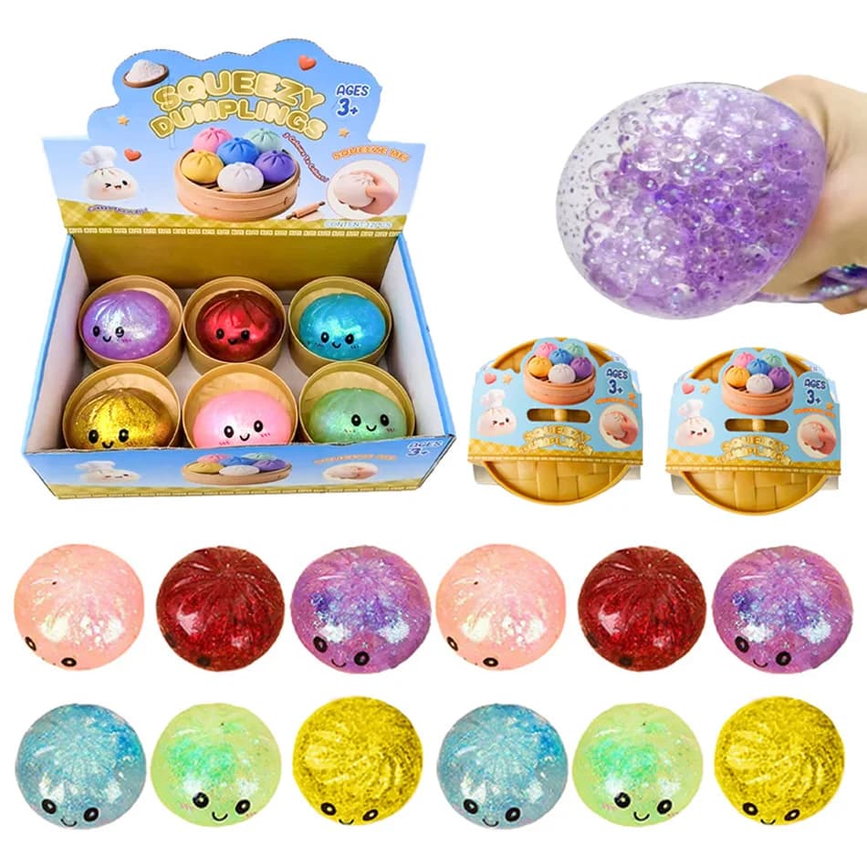 New Realistic Giant Dumpling Squeeze Toy with Bamboo Steamer Soft TPR Dough Ball Decompression Fidget Toy Funny Creative Gift