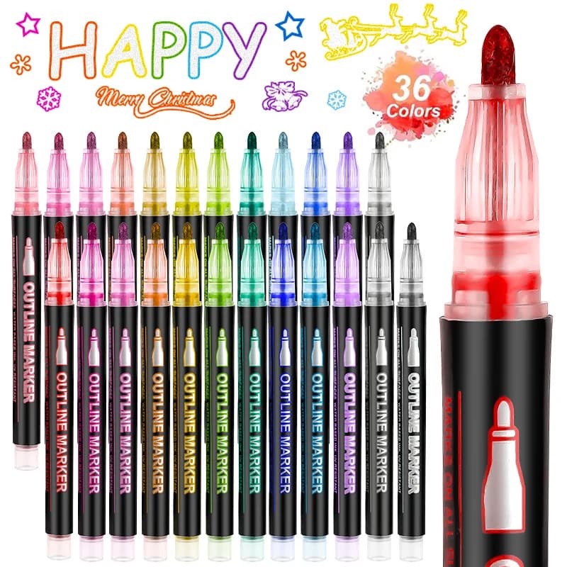 8/12/36/48 Color Double Line Outline Art Pen Marker Pen DIY Graffiti Outline Marker Pen Highlighter Scrapbook Diary Poster Card