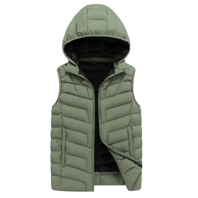 Nuova moda uomo autunno inverno gilet di cotone senza maniche con cappello staccabile e Versatile canotta tinta unita spessa cappotto caldo