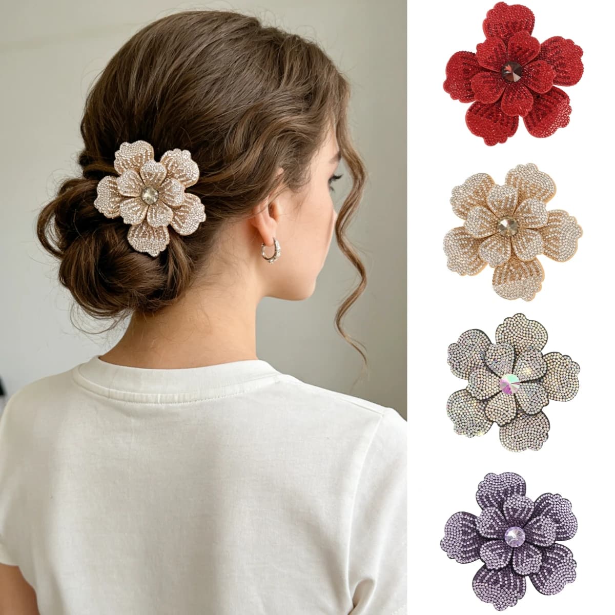 Fermaglio per capelli piccolo con strass a forma di fiore, elegante clip a molla da donna per ragazze, accessori per capelli casual, graziose mollette da donna