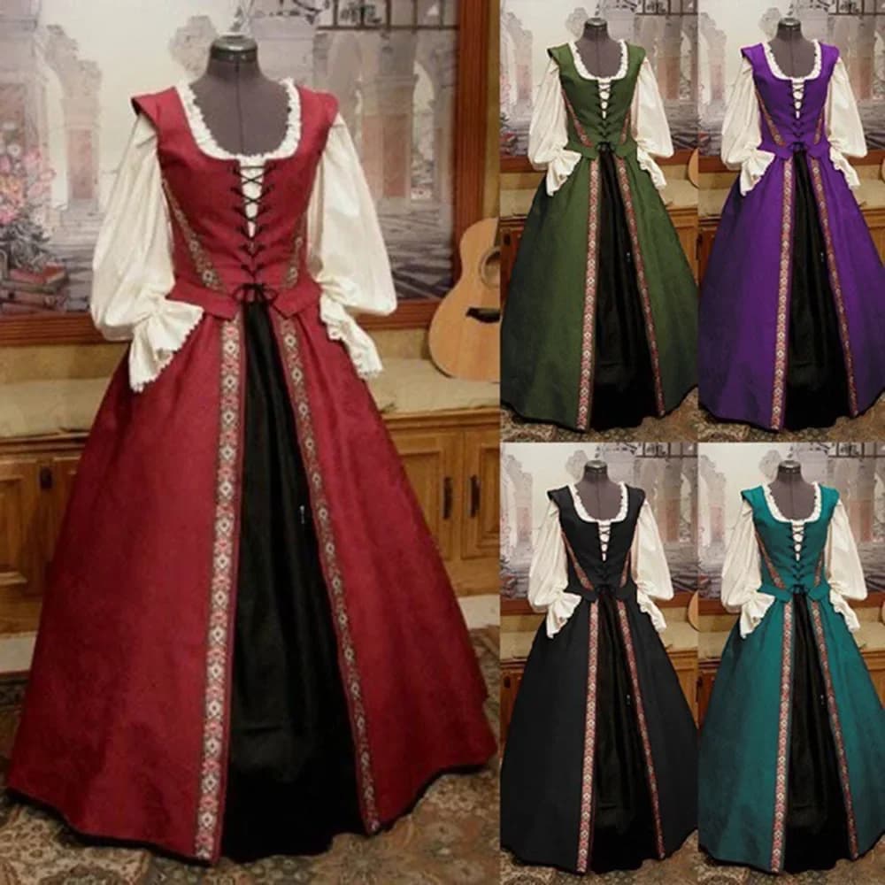 Cosplay Abito medievale rinascimentale Abito da principessa palazzo Costume da festa vintage vittoriano Abito lungo sexy in pizzo Costume di Halloween