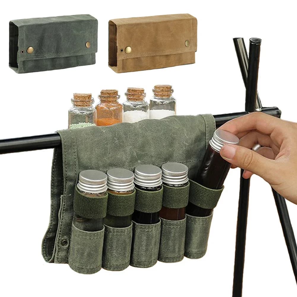 Portable Camping Picnic Seasoning Bottle Bag Pouch Condiment Jar Seasoning Bottle Holder Camping Spice Bottle Storage Bag Set