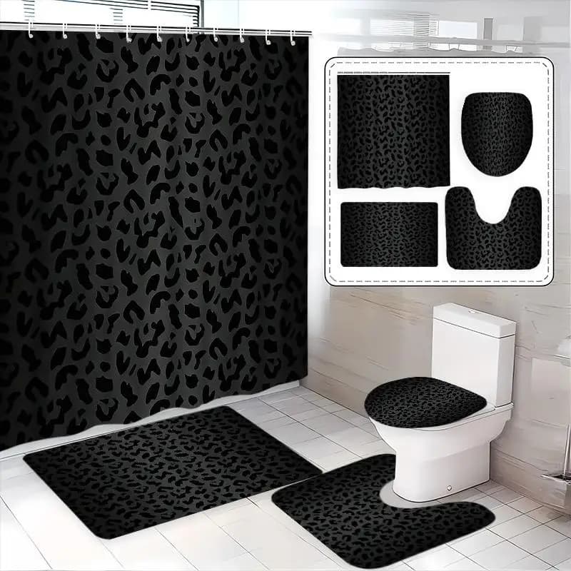 Set da Bagno 1 Pezzo che si Trasforma Istantaneamente in un "Spettacolo Estetico Selvaggio!" Set da bagno con stampa leopardata, che unisce raffinatezza e fascino selvaggio nella vita quotidiana, set tenda doccia, decorazione per il bagno di casa, include tappetino da bagno, tappetino per WC, tappetino a forma di U, un'essenziale decorazione elegante per il bagno, un regalo perfetto per te, per amici e per la famiglia.