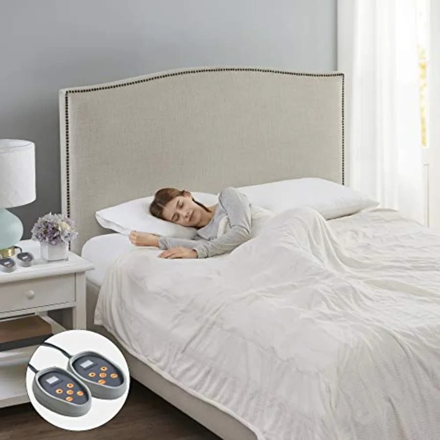 Coperta Elettrica Lussuosa in Microfibra Ultra Morbida, Testurizzata a Costine, Calda e Confortevole per Climi Freddi, Riscaldamento Rapido, Spegnimento Automatico