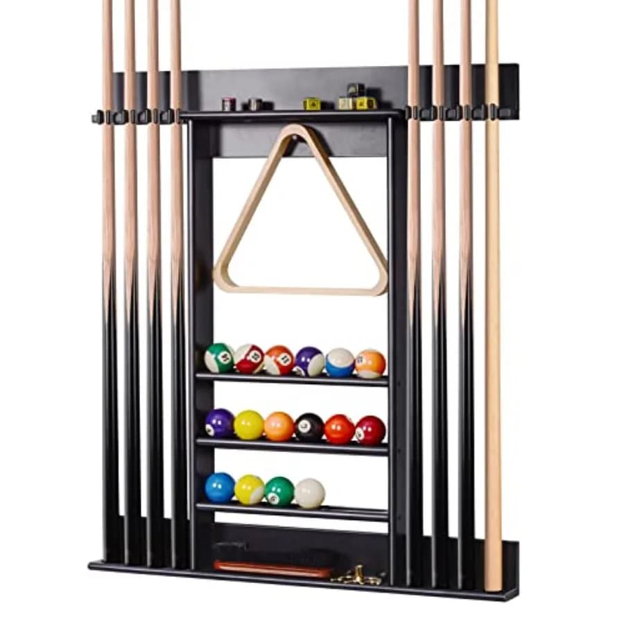 Portastecche da biliardo da parete con 8 slot per stecche, realizzato in legno di pino massiccio al 100%, ideale per sale da biliardo o club, offre un'organizzazione ottimale.