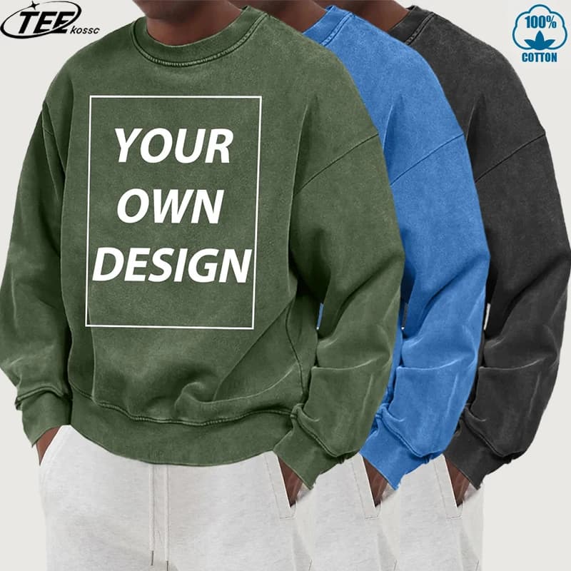Autumn Vintage Men's Sweatshirts with Custom DIY Print Pullover Casual in Cotton Street loose sports clothing Fashionable youthful top