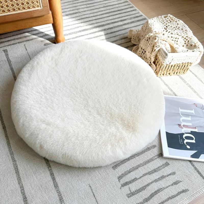 Faux Rabbit Fur Futon Cushion, Plush Tatami Chair Cushion, Japanese-style Round Floor Mat, Memory Foam Meditation Seat Cushion