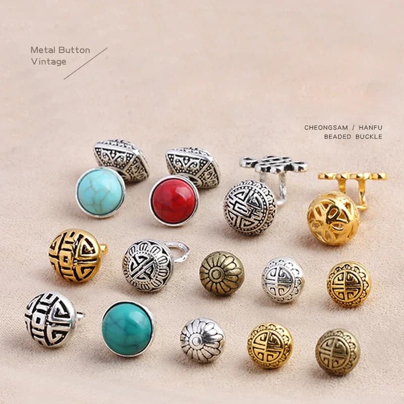 Bottoni metallici da 50 pezzi con motivo incrociato e perline, abbellimenti per abiti tradizionali nazionali e accessori per cucire Cheongsam