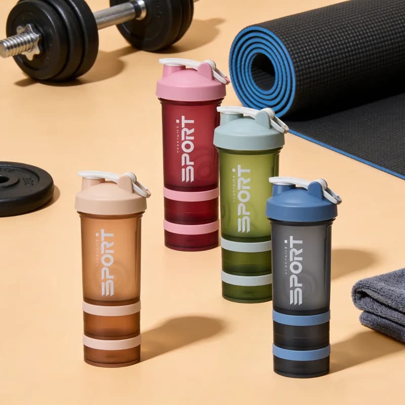 LUSQI Bottiglia shaker portatile per proteine da 500 ml, design a 3 strati, senza BPA, a tenuta stagna, per palestra e viaggi