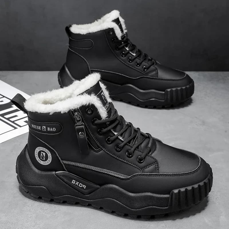 Scarpe invernali da uomo con suola spessa, scarpe in pile e cotone caldo imbottito, stivali da uomo a mezza altezza resistenti al freddo per esterni.