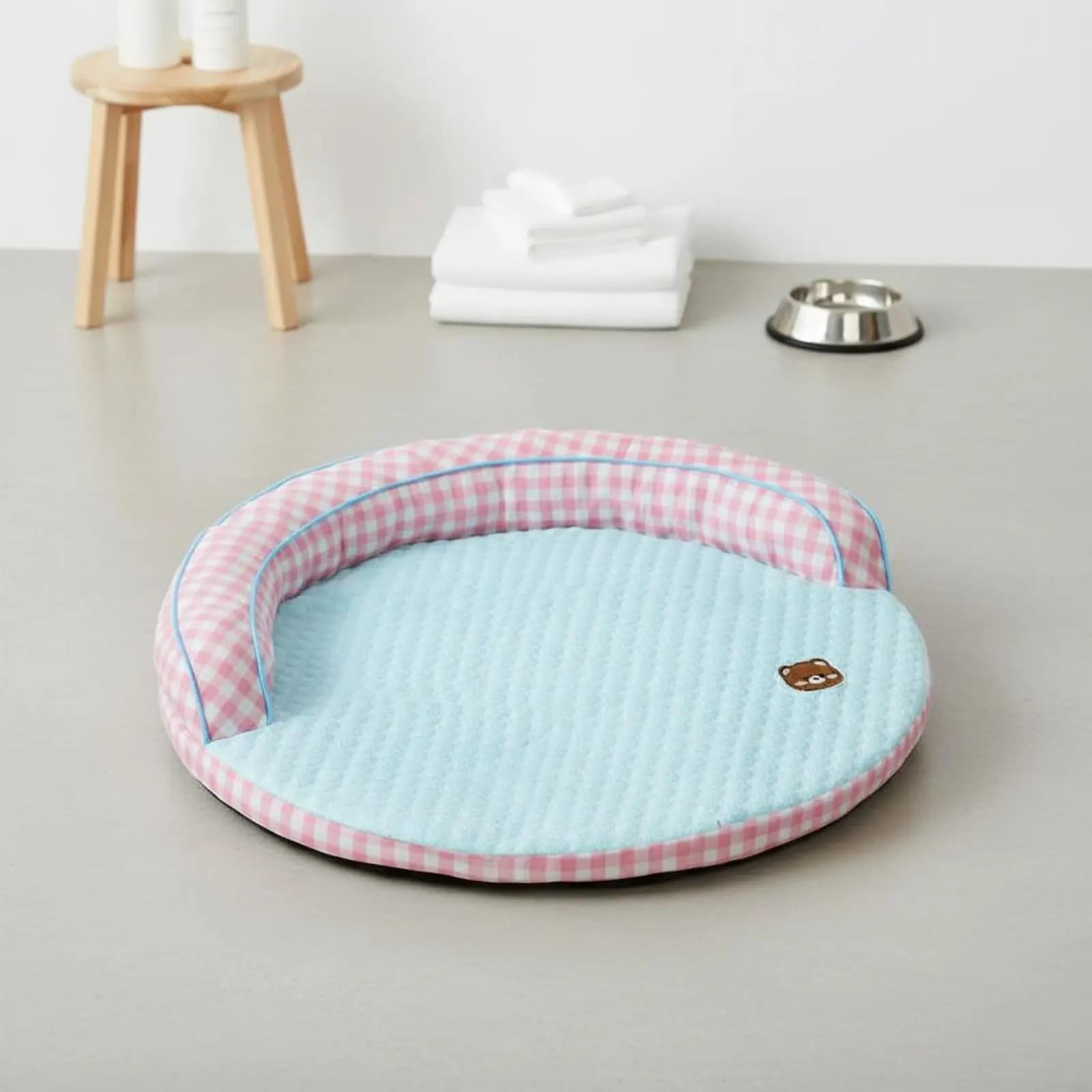 Cuccia Rinfrescante per Animali Domestici, Tappetino Estivo Traspirante Rotondo con Fondo Antiscivolo e Imbottitura di Supporto per Piccoli Animali