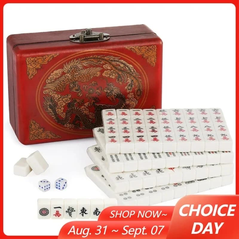 144 Tiles Mini Mah-Jong Set with Box Portable Traditional Chinese Version Game Chinese Numbered Set for Family Party
