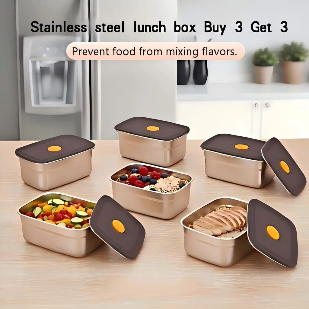 Acquista 3 e Ricevi 3 Gratis: Set di 6 Contenitori Ermetici in Acciaio Inox per Alimenti, Impilabili e a Prova di Perdite, per Preparazione Pasti, Frigorifero e Congelatore