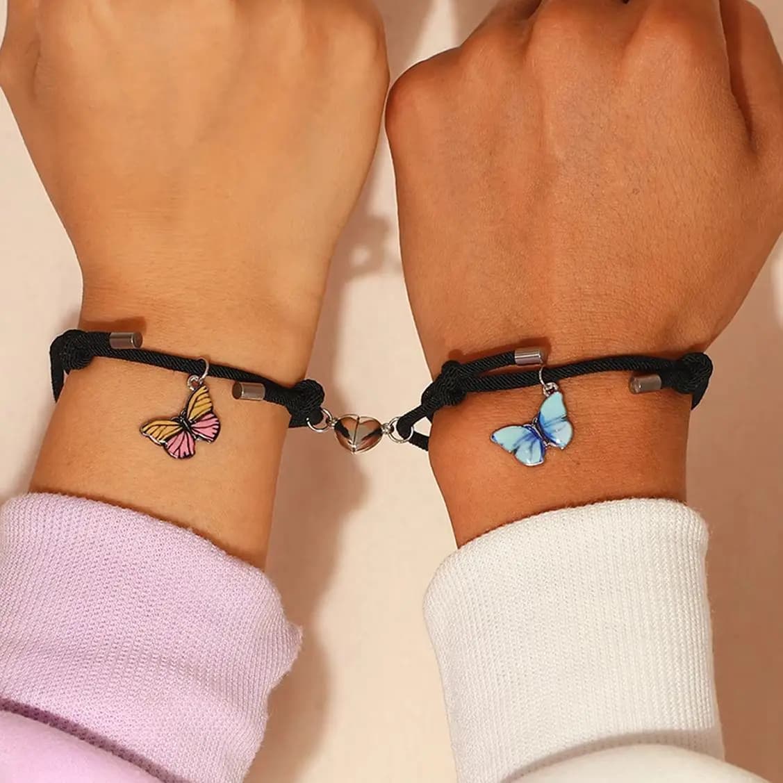 2 pezzi/set ciondolo a farfalla braccialetto luminoso per coppie per le donne amante ciondoli in corda nera amicizia regalo di gioielli per feste di Natale