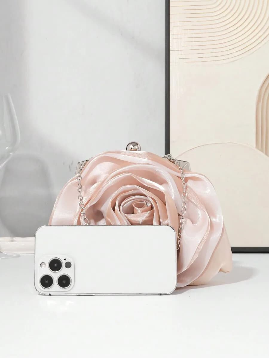 Elegant Rose Flower Evening Clutch Bag For Women Formal Events Party Wedding Prom