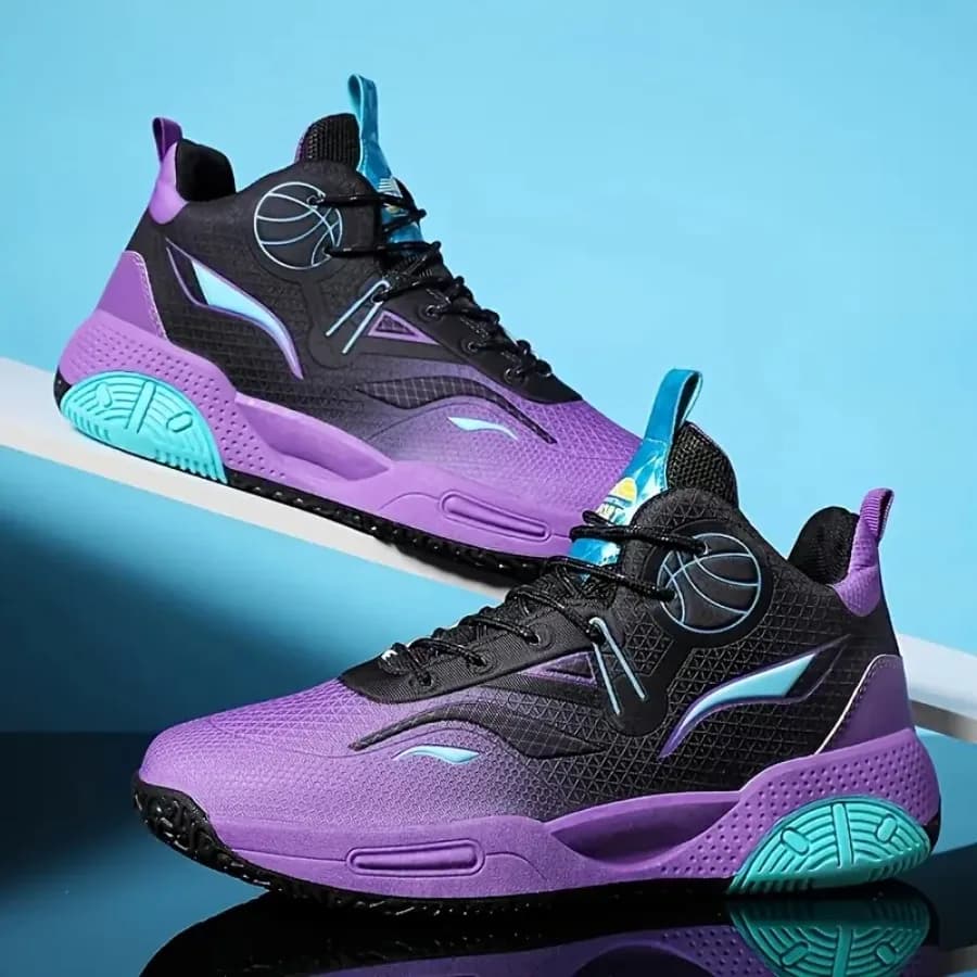 Scarpe da Basket Basse da Uomo - Scarpe Professionali da Campo con Sfumatura Nero-Viola, Traspiranti e Ammortizzanti