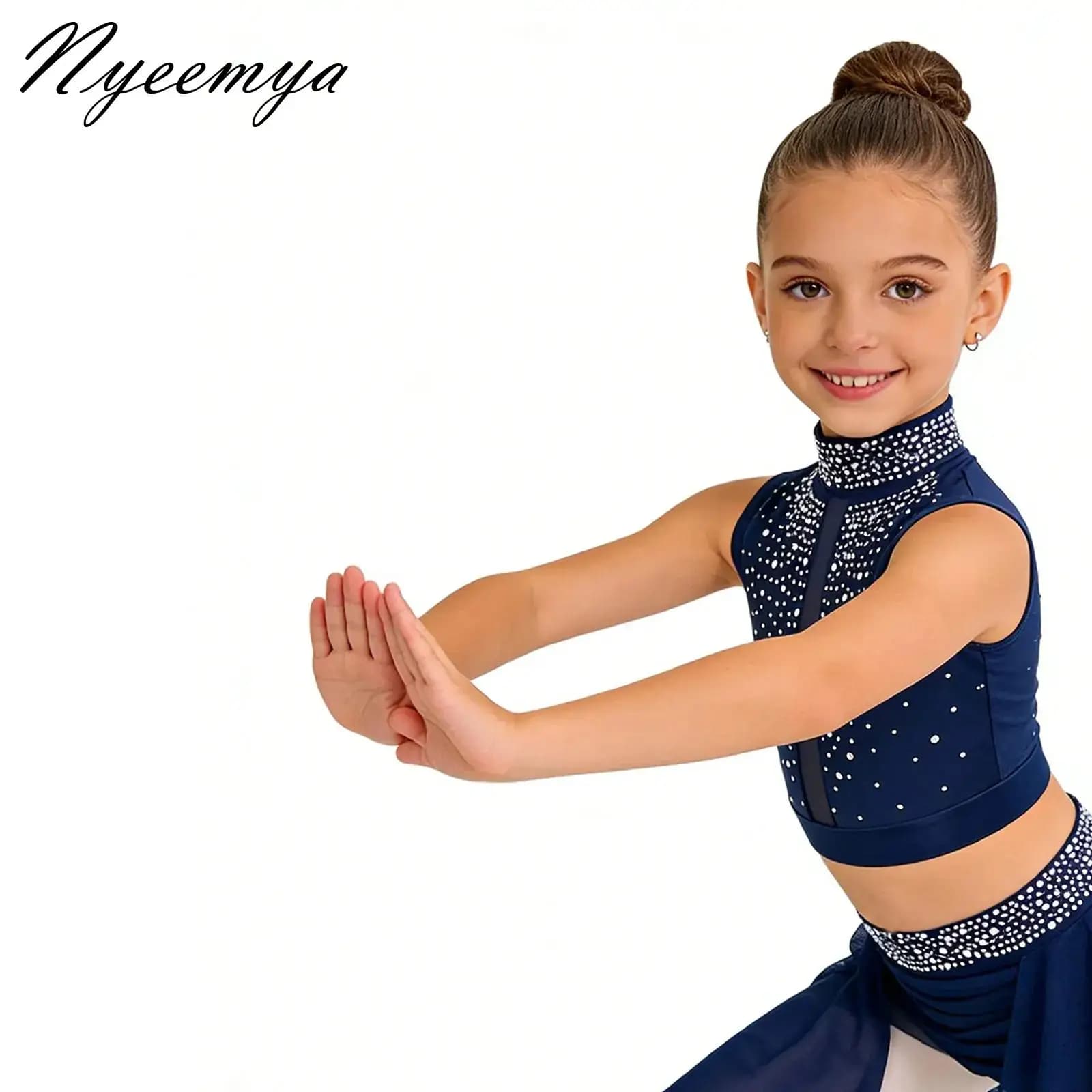 Completo da Balletto per Ragazze, Costume da Pattinaggio Artistico, Top Corto Senza Maniche con Strass e Gonna in Rete, Abbigliamento per Danza Lirica e Moderna