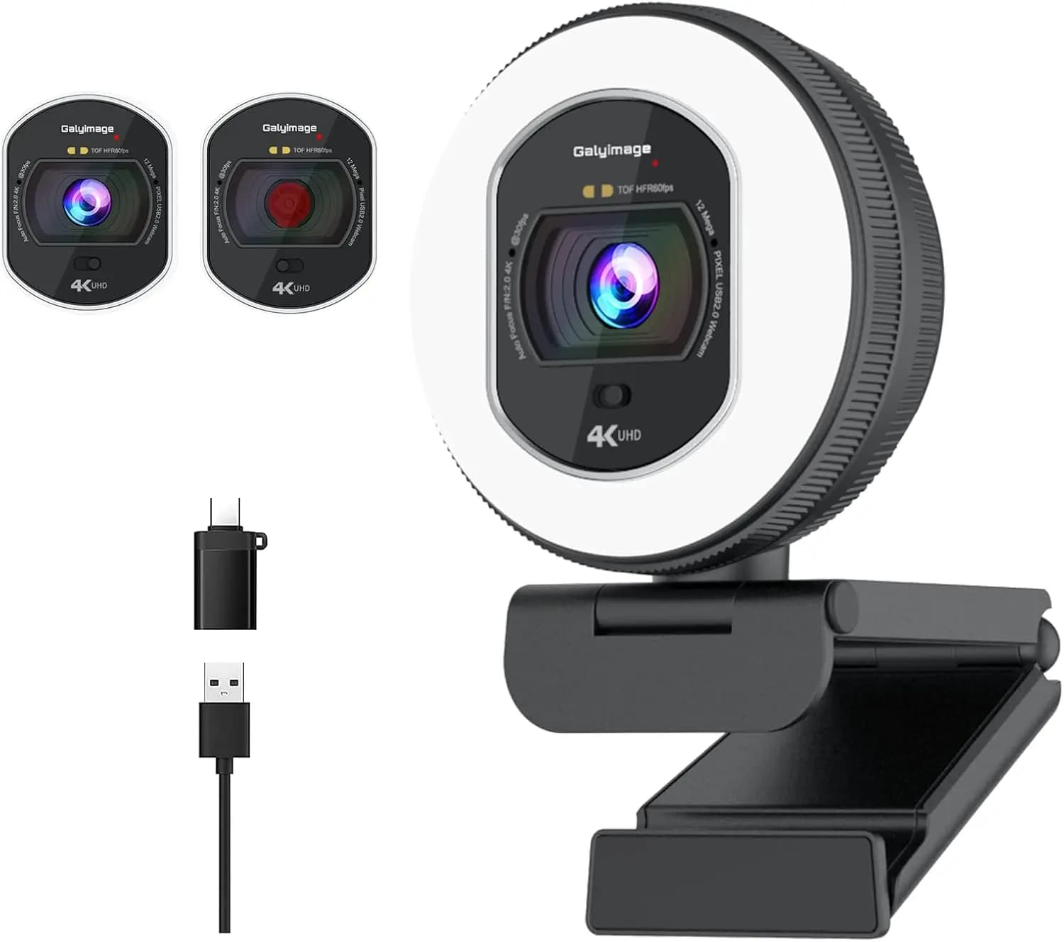 Webcam 4K con Luce ad Anello, Autofocus e Copertura Privacy per Zoom
