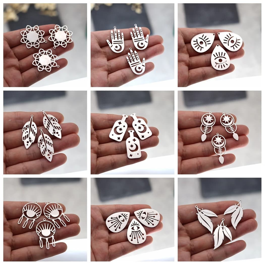 3pcs Stainless Steel Charms Snake Moon Phase Sun Cross Cattle Head Buffalo Pendant DIY Jewelry Making Earrings Necklace Bracelet