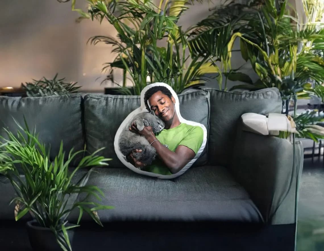 Cuscino personalizzato con foto del viso dell'animale domestico - bifacciale, lavabile a mano, con cerniera, imbottitura in cotone - adatto per cani e gatti