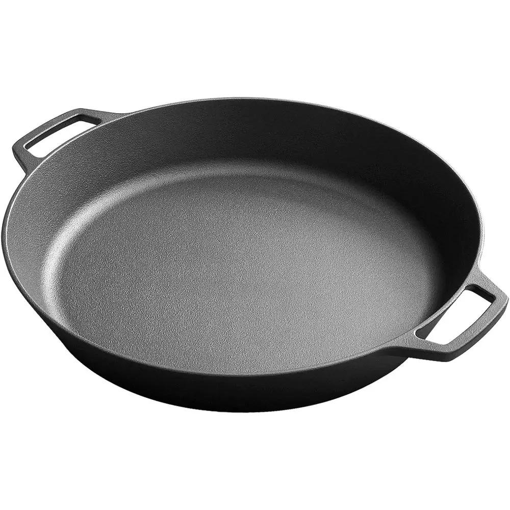 Large 17-inch Ghisa pan, with Double Handle, for Camping, Pizza, Grid Adatta, Cooking Floor, Induction, Oven