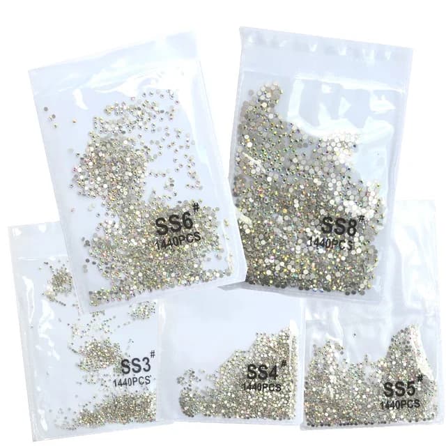 Top Gillter SS3-SS8 1440 pezzi Cristallo AB oro 3D Non Hotfix FlatBack Strass Cucito e tessuto Indumento Unghie artistiche Decorazioni con strass