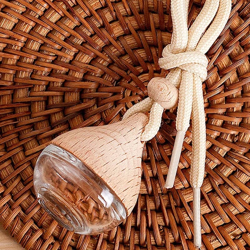 6ML Empty Car Air Freshener Pendant Perfume Glass Bottle With Wooden Caps Refillable Car Essential Oil Diffuser Bottle WORLDKPI