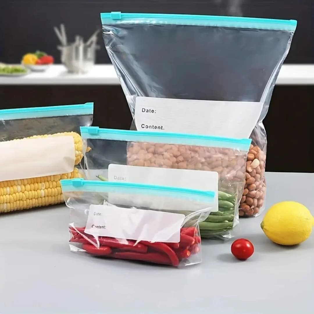 60pcs Reusable Fridge Fresh Bags, Kitchen Essential Sealed Bags, Three Sizes Multifunctional Sealed Bags, Zipper Fresh Bags, Food Classification Storage Bags, Food Preservation Sealed Bags, Suitable for Fruits, Grains, Vegetables, And Meat