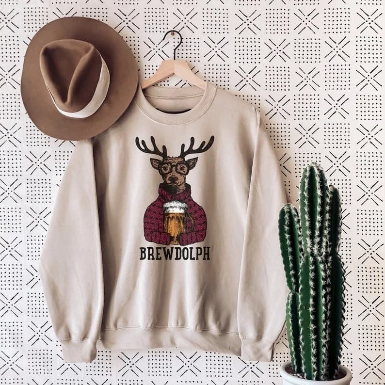 Funny Beer Lover Christmas Hoodie Reindeer Holiday Party Crewneck Sweatshirt Drinking Shirt for Men Autumn and Winter Pullover