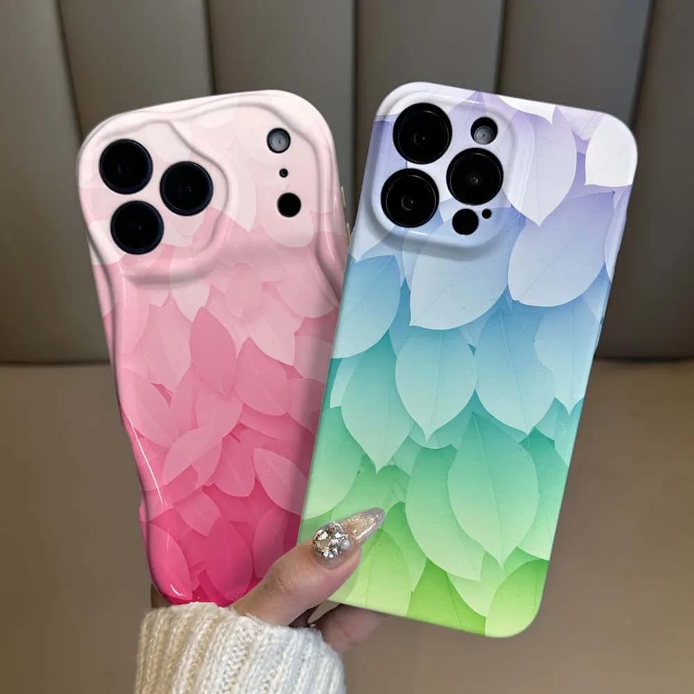Fresh Leaf Pattern Design Phone Case For Apple iPhone 17 16 15 14 13 12 Pro Max Plus Feilini Hard Case Wave Oil Soft Case