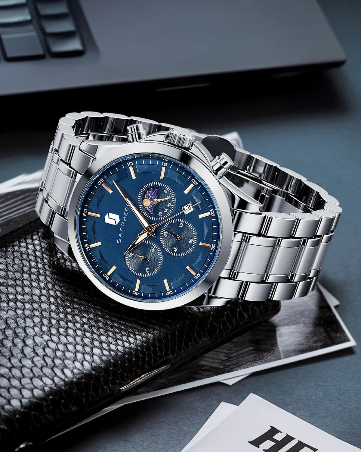 SAPPHERO Orologio da uomo resistente Occasioni aziendali Muestre dal gusto Orologio in acciaio inossidabile Design impermeabile Orologio in materiale resistente