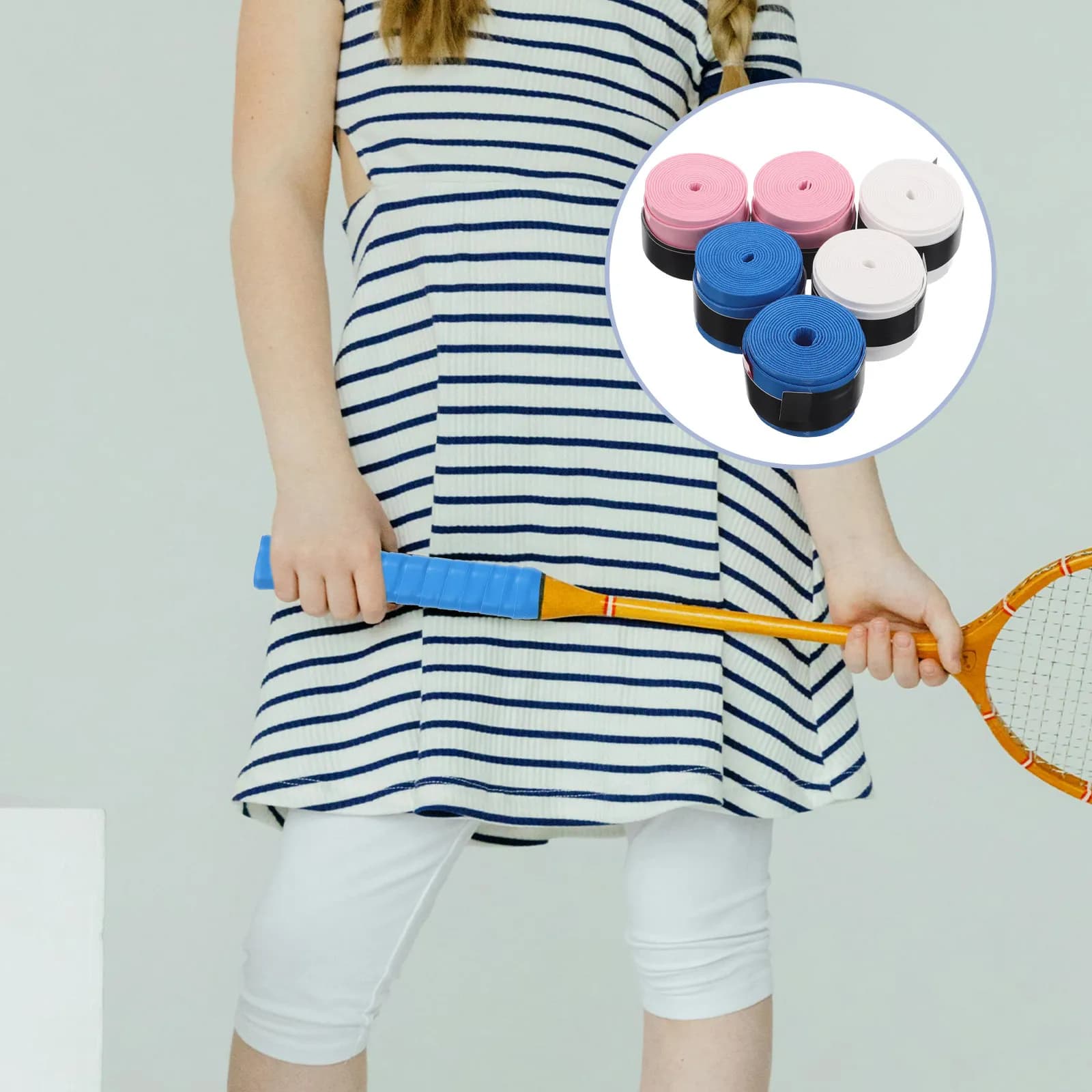 6 Pezzi di Nastro Overgrip per Racchette da Badminton, Antiscivolo, Traspirante, Elastico, Copertura Manico in PU, Impugnatura Sostitutiva per Racchette da Tennis e Badminton