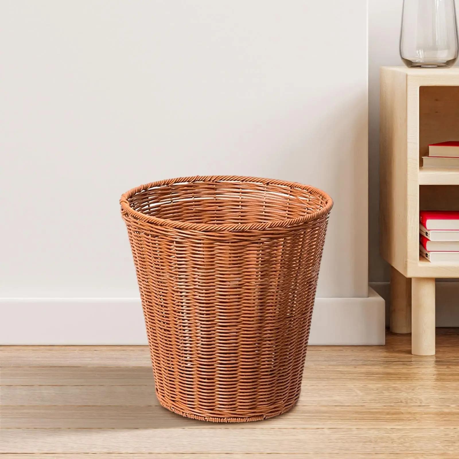 Cestino per Rifiuti Rotondo in Imitazione Rattan, Contenitore per Spazzatura in Vimini per Sala Giochi e Camera da Letto