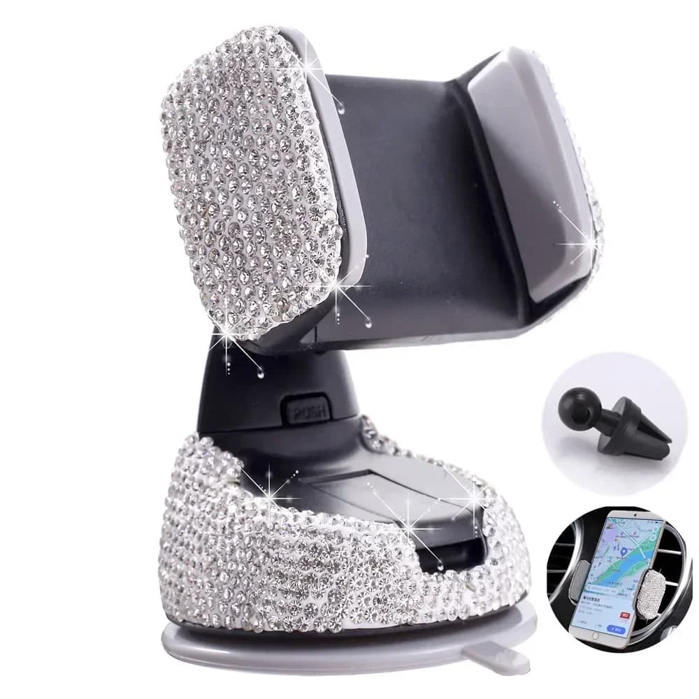 2025 Supporto per telefono cellulare Diamond per supporto per telefono per auto Supporto da tavolo flessibile rosa Supporto per accessori per auto Bling Interni donna