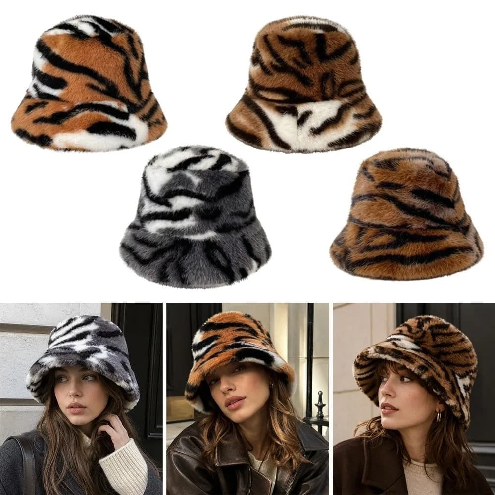 Small Tiger Pattern Face Show Fisherman's Hat British Japanese Style Fashion Autumn Winter Warm Casual Student Warm Bucket Cap