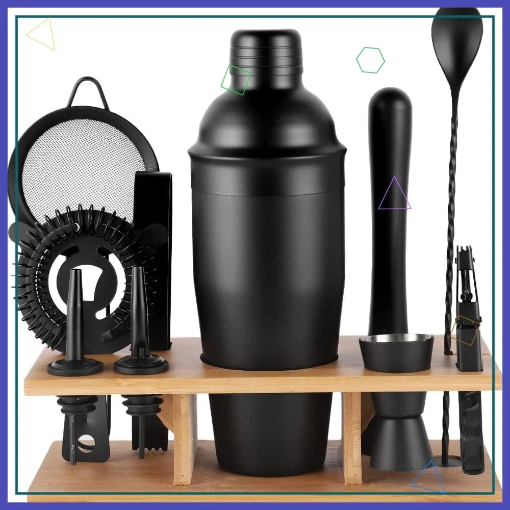 Set da Cocktail Nero da 11 Pezzi, Kit Professionale da 25oz per Preparazione Bevande in Casa e al Bar