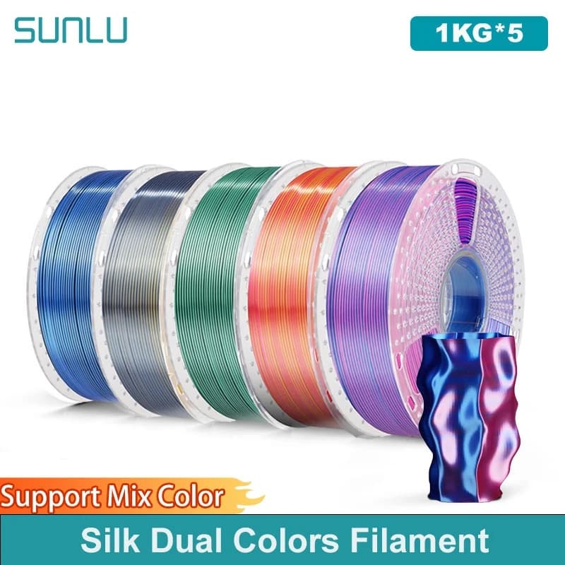 SUNLU 5KG Silk PLA Plus Double Colors Filament 1KG 1.75mm Pla + Rabinbow Double Colors Filament 3D Neatly Ferite for 3D Printer