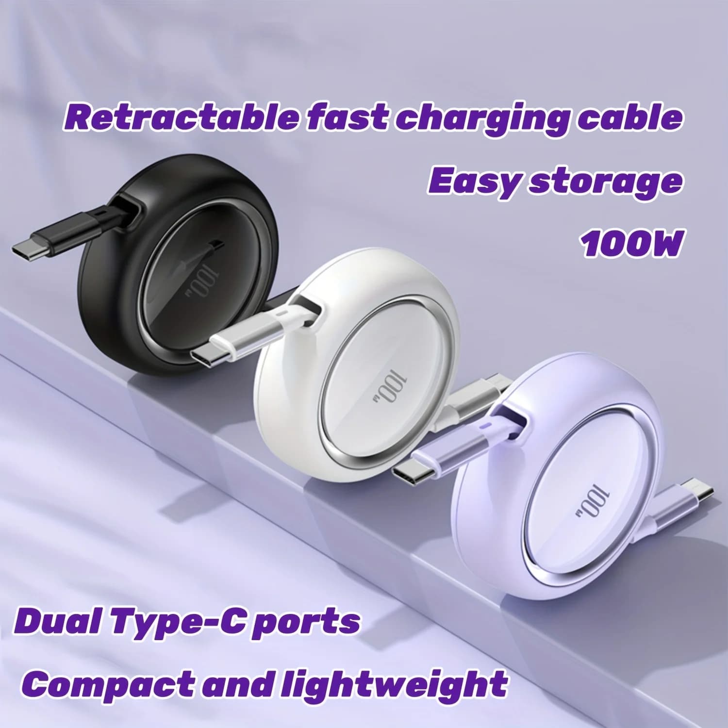 Cavo di Ricarica USB-C Retrattile da 100W, Cavo di Ricarica Compatto Portatile con Doppio Slider
