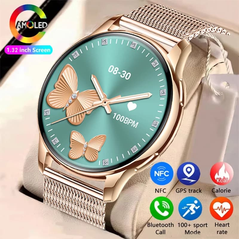 New Original Ultra Thin Woman SmartWatch 1.32 "AMOLED Display HD 466*466 Always Shows Reminder Time Calls For Women Smartwatch Gift