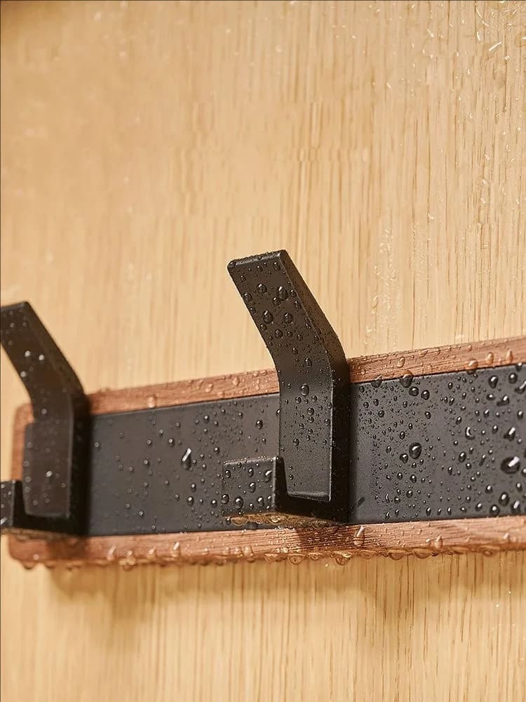 3-6 HooksBlack Wall Mounted Coat Rack – Wood Hooks for Bathroom, Kitchen, Bedroom, Hallway, Clothes & Robe Hanger