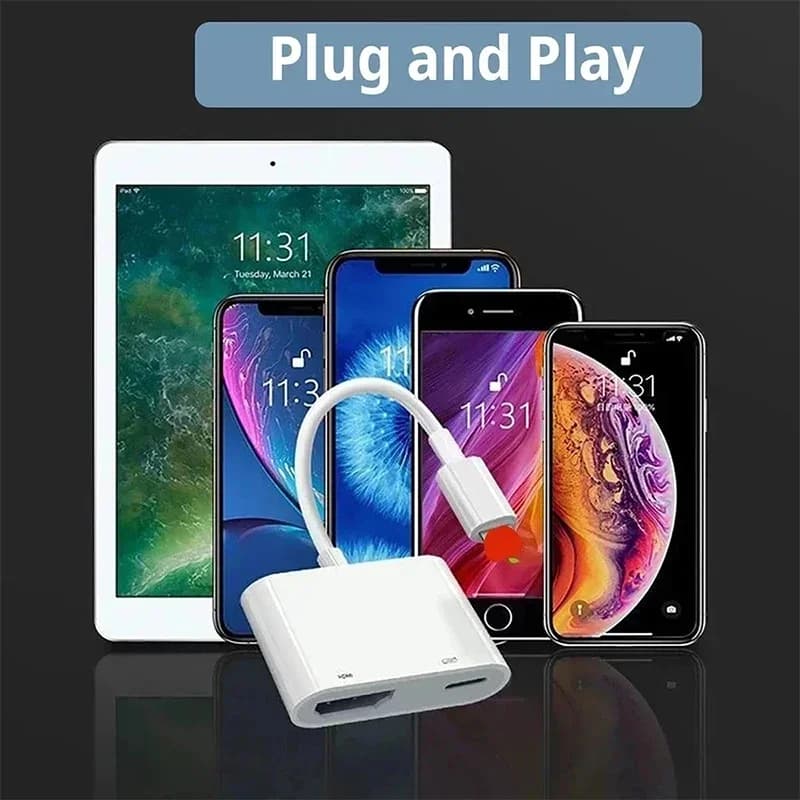 Adattatore Smart Lightning a HDMI, connettore AV digitale multifunzionale, convertitore per mirroring dello schermo per iPhone, TV, monitor e altro.