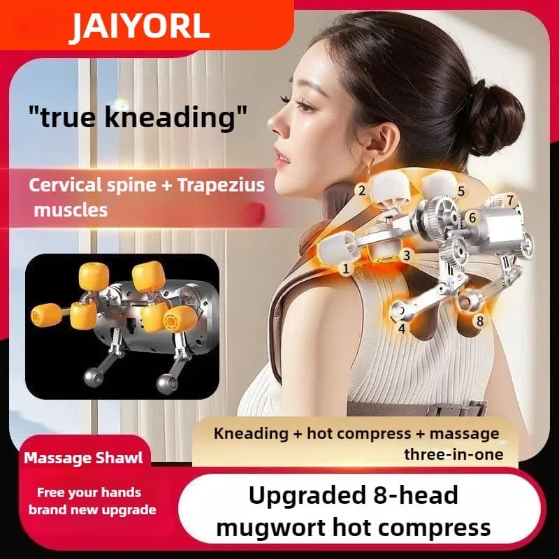 Wireless massager for cervical neck 8 heads Back Waist Shoulder Trapezius Neck Shoulder Kneading Brush Artefacial Massage Shaller Hot compress