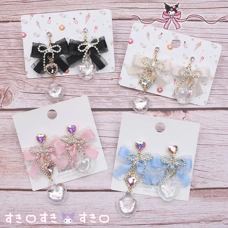 Orecchini da ragazza con fiocco stravagante Ciondolo a sfera da sogno Dolce fiocco fatto a mano Jiraikei Lolita Clip per orecchie/Aghi d'argento Orecchini da donna