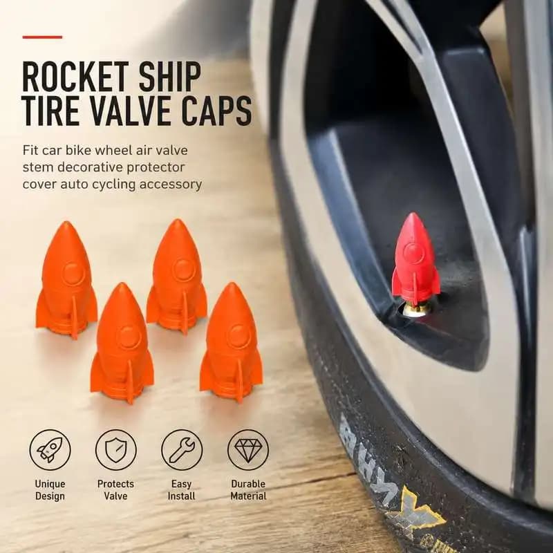 Space Rocket Design Wheel Valve Stem Covers For Automobile Bicycle Tire Air Valve Decor Protective Caps Accessory