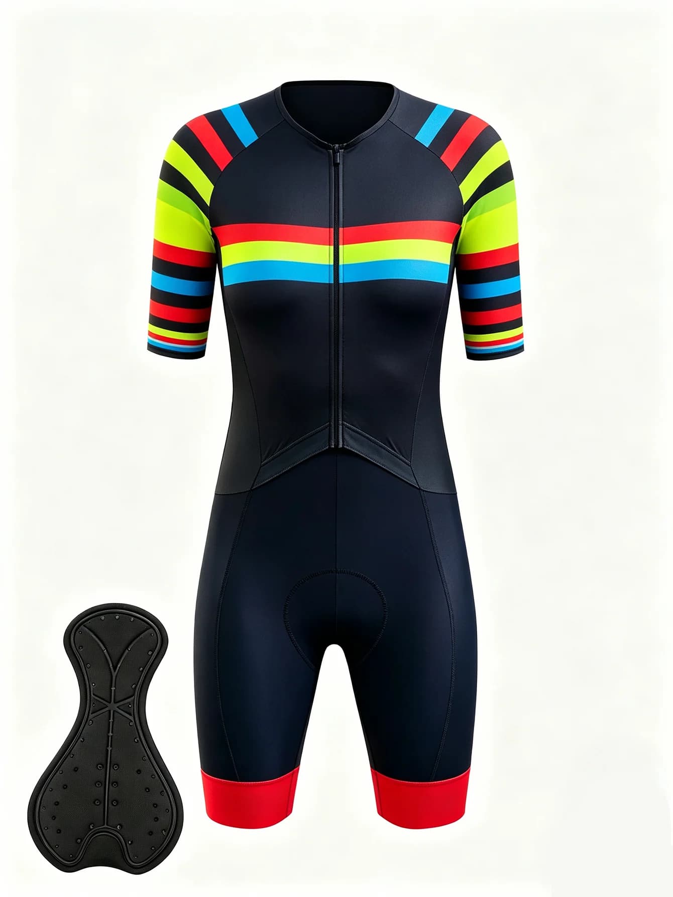 Seamless Women’s Bike Onesie Short Sleeve Full Zip Crewneck, Breathable Quick Dry Lightweight Cycling Bodysuit
