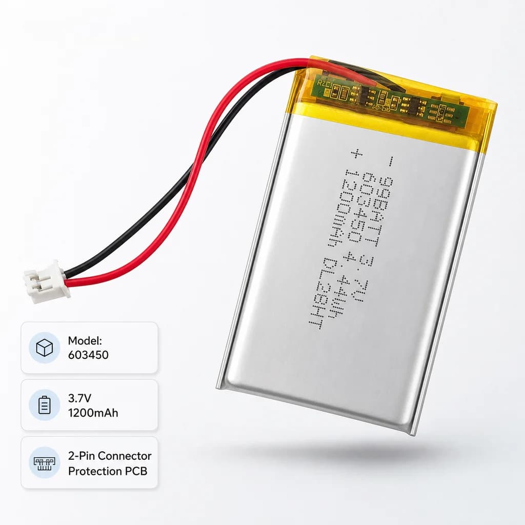 Lithium Polymer Battery 603450 3.7V 1200mAh Rechargeable LiPo Cell Replacement for Dashcam Smart Door Lock