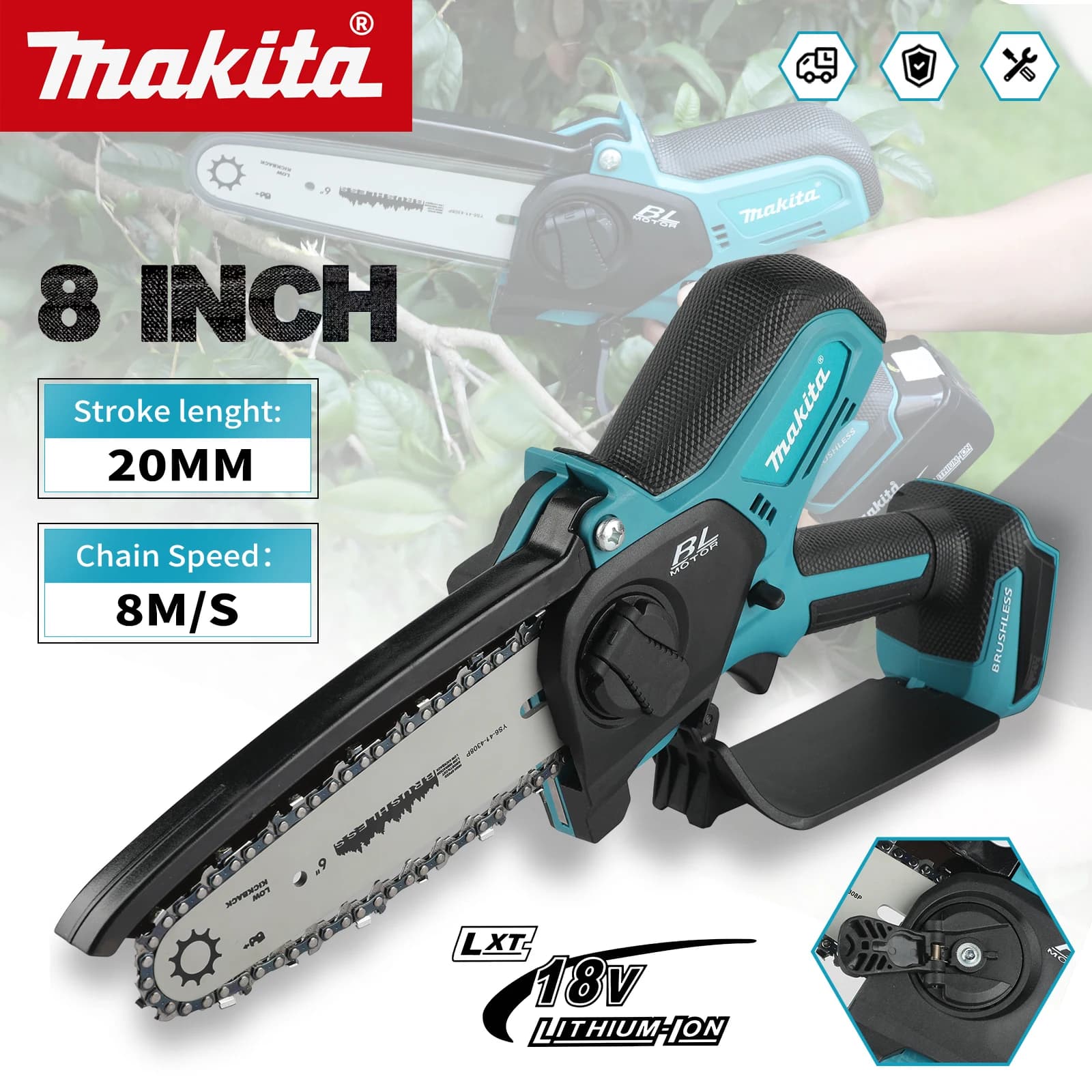Motosega a batteria Makita 18V per la lavorazione del legno con piccola motosega portatile elettrica da 6 pollici Sawzall