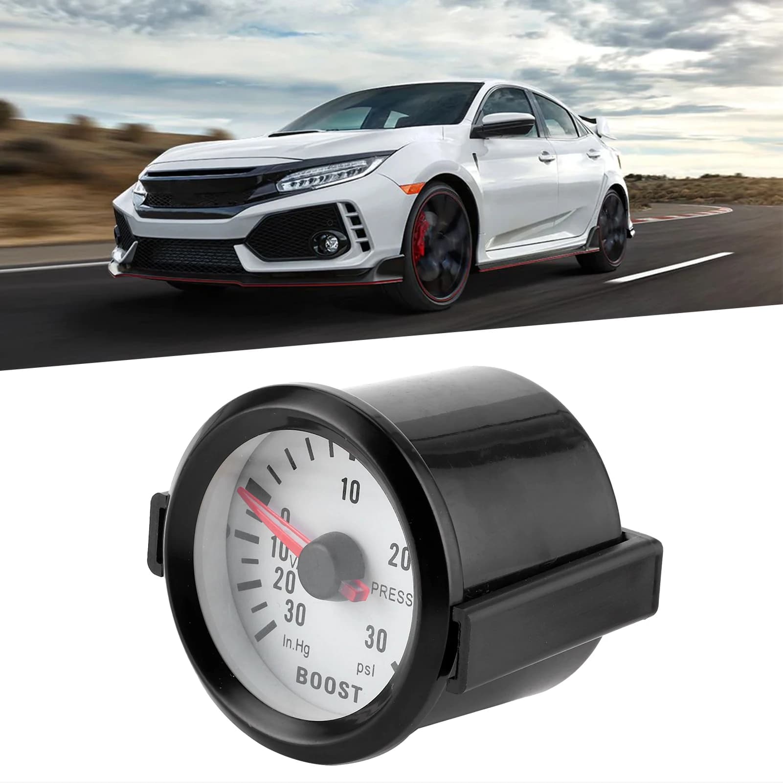 Manometro a Vuoto con Indicatore Boost 0-30PSI 12V LED Blu Diametro 52mm per Auto e Motori
