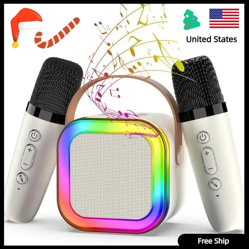 Macchina per karaoke per bambini in stile cartone animato! 2 microfoni wireless + altoparlante Bluetooth 5.3, effetti luminosi RGB, regalo ricaricabile